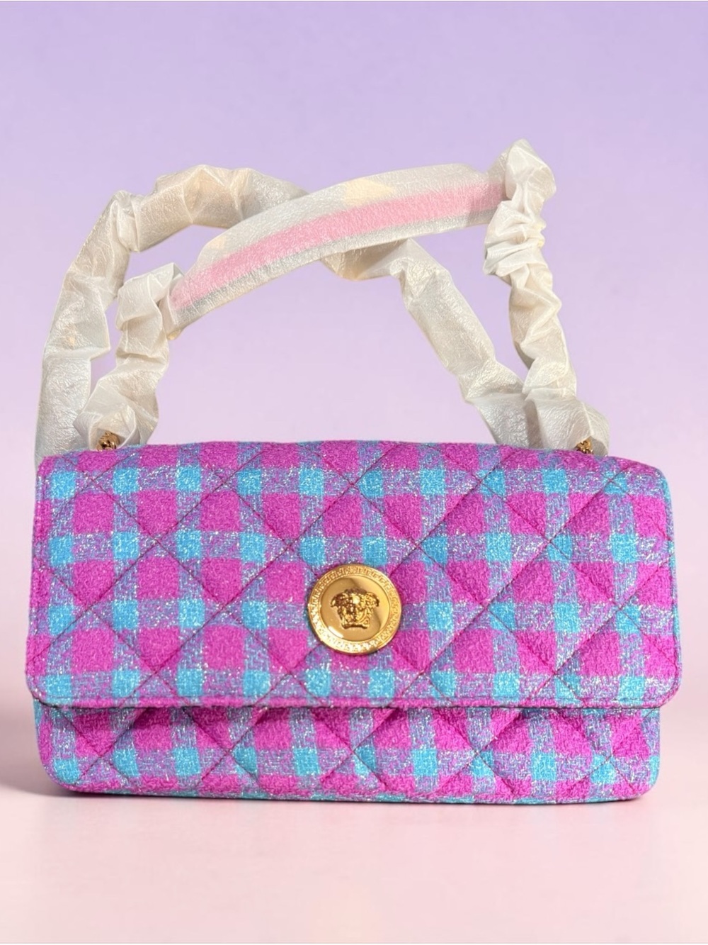 Medusa Icon Chain Flap Bag Quilted Tweed East West shoulder bag - NWT + Dust Bag